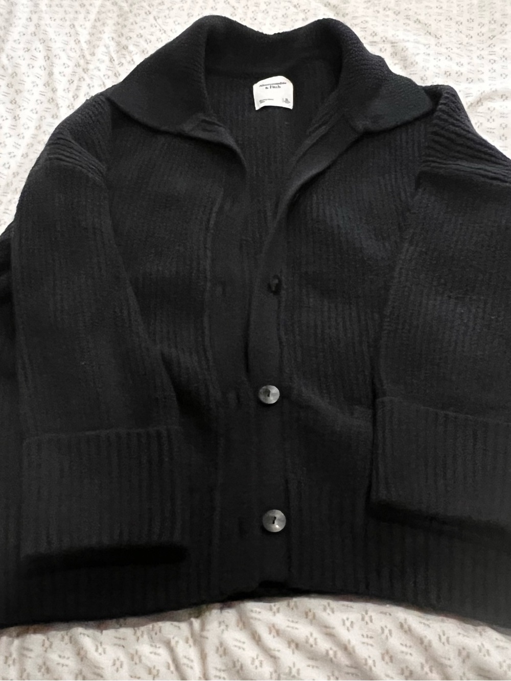 Women's Black Ribbed Button-Front Sweater